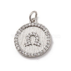 Brass Micro Pave Cubic Zirconia Pendants, Long-Lasting Plated, Lead Free & Cadmium Free, Round, Platinum, 18x16x2mm, Hole: 3mm(KK-U033-20P)