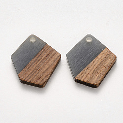 Transparent Resin & Walnut Wood Pendants, Waxed, Polygon, Gray, 20.5x18.5x3~4mm, Hole: 2mm(X-RESI-S384-003A-B01)