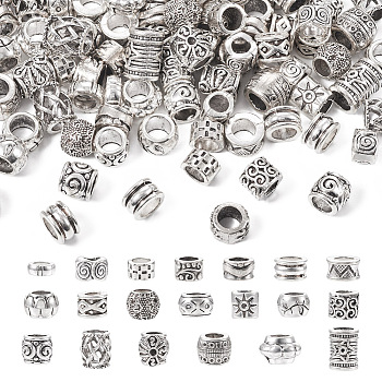 100Pcs 20 Styles Tibetan Style Alloy European Beads, Large Hole Beads, Mixed Shapes, Antique Silver, 8~12x7~12x3.8~9mm, Hole: 5~6x4.7~5mm, 5pcs/style