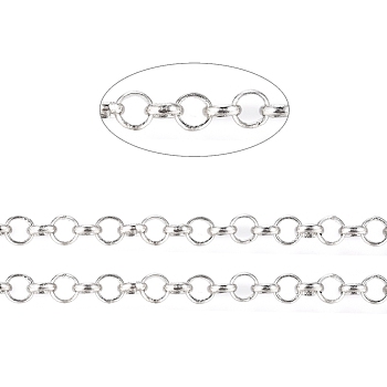 Brass Rolo Chains, Belcher Chains, Soldered, Long-Lasting Plated, with Spool, Cadmium Free & Nickel Free & Lead Free, Platinum, 4x1.2mm, about 92m/roll