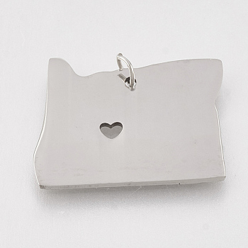 201 Stainless Steel Pendants, Map of Oregon, Stainless Steel Color, 16x21x1mm, Hole: 3mm