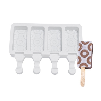 Food Grade DIY Rectangle Ice-cream Silicone Molds, Ice Pop Molds, for Making Ice Cream, 4 Cavities, White, 129x180x23mm, Inner Diameter: 69x35mm