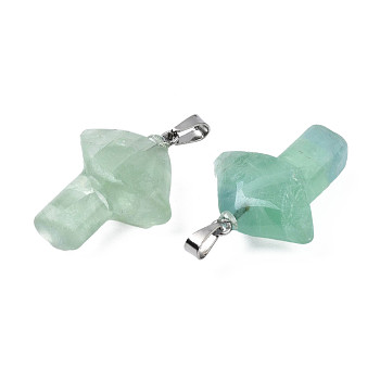 Natural Fluorite Pendants, with Stainless Steel Snap On Bails, Mushroom, Stainless Steel Color, 27.5~28.5x23~25x9.5~10.5mm, Hole: 3x5mm