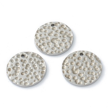 304 Stainless Steel Charms, Textured, Flat Round, Stainless Steel Color, 12x1mm, Hole: 0.8mm