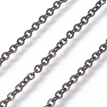 304 Stainless Steel Cable Chains, Soldered, with Spool, Flat Oval, Gunmetal, 2mm, Link: 2.5x2x0.4mm, about 82.02 Feet(25m)/roll