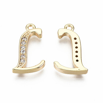 Brass Micro Pave Clear Cubic Zirconia Pendants, Nickel Free, Real 18K Gold Plated, Word, Letter.L, 18x10.5x2mm, Hole: 1.5mm
