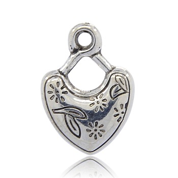 CCB Plastic Pendants, Heart with Flower Patterns, Antique Silver, 23x17x6mm, Hole: 2.5mm