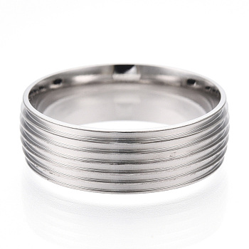 201 Stainless Steel Grooved Finger Ring Settings, Ring Core Blank for Enamel, Stainless Steel Color, 8mm, Size 12, Inner Diameter: 22mm