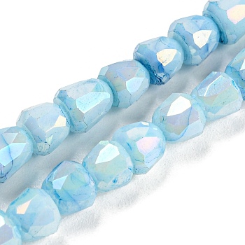 Electroplate Glass Beads Strand, AB Color Plated, Imitation Jade, Faceted, Bell, Sky Blue, 4~4.5mm, Hole: 0.8mm, about 80pcs/strand, 12.83''(32.6cm)