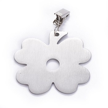Stainless Steel Tablecloth Pendants, with Clips, Four Leaf Clover, Stainless Steel Color, 96.5mm, Clover: 68.2x70.8x2mm