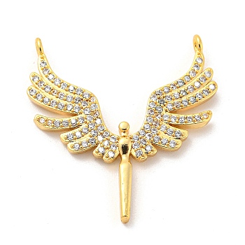 Brass Micro Pave Cubic Zirconia Pendants, Long-Lasting Plated, Angel, Golden, 29.5x28.5x2.5mm, Hole: 1.6mm