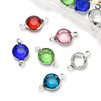 16Pcs 8 Colors 304 Stainless Steel Links/Connectors, with Glass, Flat Round, Mixed Color, 12x6x3mm, Hole: 1.5mm