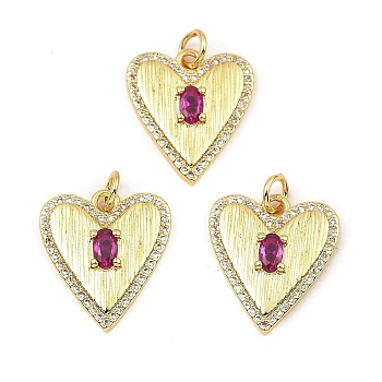 Rack Plating Real 18K Gold Plated Brass Pendants, with Cubic Zirconia, Long-Lasting Plated, Lead Free & Cadmium Free, Heart, Fuchsia, 21x16x3.5mm, Hole: 3mm