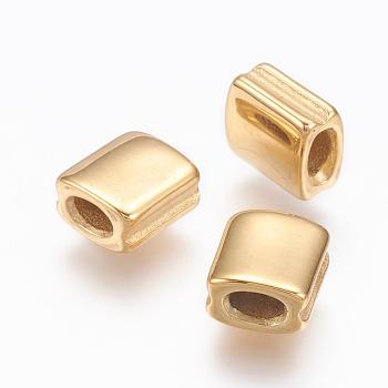 304 Stainless Steel Beads, Ion Plating (IP), Square, Golden, 8x7x4.5mm, Hole: 2x3.5mm
