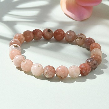 Natural Plum Blossom Jade Beads Stretch Bracelets, Round, 2 inch~2-1/8 inch(5.2~5.5cm), Beads: 8~9mm