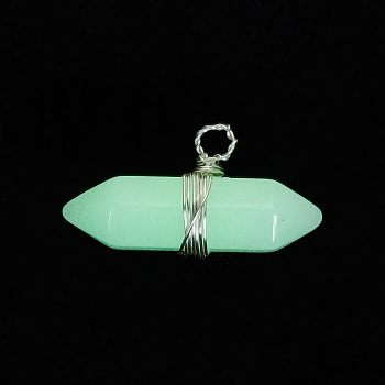 Luminous Glass Pendants, with Silver Tone Copper Wire Wrapped, Bullet, Silver, 11x23x7mm, Hole: 1.6mm