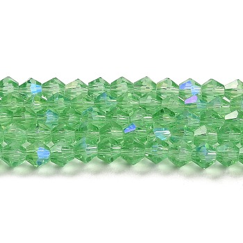 Transparent Electroplate Glass Beads Strands, AB Color Plated, Faceted, Bicone, Light Green, 4x4mm, Hole: 0.8mm, about 82~85pcs/strand, 30.5~31cm