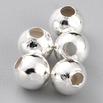 Brass Spacer Beads, Long-Lasting Plated, Round, 925 Sterling Silver Plated, 3.5mm, Hole: 1.4mm
