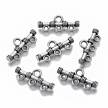 Tibetan Style Alloy Chandelier Components Links, 3-Strand Reducer Connector, Bar, Cadmium Free & Lead Free, Antique Silver, 9x20x3mm, Hole: 1.6mm & 2mm, about 1200pcs/1000g