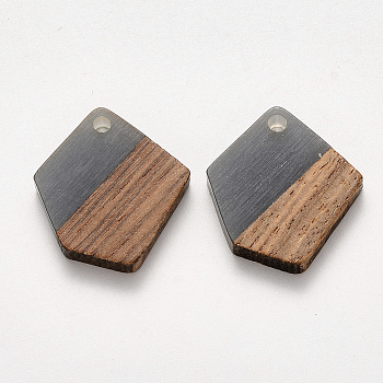 Transparent Resin & Walnut Wood Pendants, Waxed, Polygon, Gray, 20.5x18.5x3~4mm, Hole: 2mm
