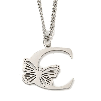 201 Stainless Steel Necklaces, Letter C, 23.74 inch(60.3cm) p: 28.5x29.5x1.3mm