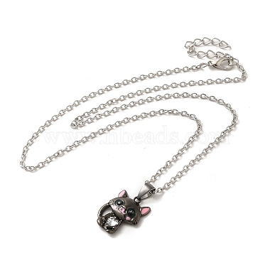 ожерелье с подвеской в виде кошки из сплава со стразами(NJEW-A017-01P-01)-2