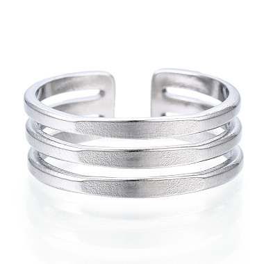 304 Stainless Steel Triple Line Open Cuff Ring(RJEW-N040-19)-2