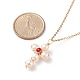 Collier pendentif croix tressée en agate rouge naturelle et perle(NJEW-JN03920-03)-5