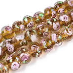 Handmade Lampwork Inner Flower Rondelle Beads Strands, with Gold Powder, Peru, 8~10x10~11mm, Hole: 0.9~1.4mm, about 35pcs/strand, 10.83~11.42''(27.5~29cm)(LAMP-T022-24C)