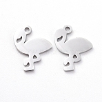 Tarnish Resistant 304 Stainless Steel Charms, Manual Polishing, Flamingo, Stainless Steel Color, 12x10x1mm, Hole: 1mm(X-STAS-G215-02P)