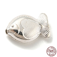 925 Sterling Silver Beads, Fish, Silver, 11.5x18x7mm, Hole: 3mm(STER-B002-03C-S)