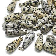 Natural Dalmatian Jasper Pendants, with Stainless Steel Snap On Bails, Teardrop, 28~30x10~12mm, Hole: 6x4mm(X-G-T081-24)