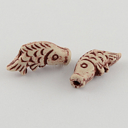 Handmade China Clay Beads Antique Porcelain Beads, Ceramic Fish Beads for Beaded Jewelry Making, Camel, 28x13x8mm, Hole: 2mm(PORC-S776)