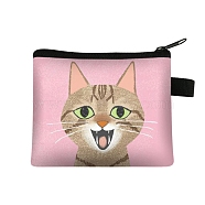 Cute Cat Polyester Zipper Wallets, Rectangle Coin Purses, Change Purse for Women & Girls, Pink, 11x13.5cm(ANIM-PW0002-28W)