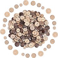 240Pcs 4 Styles 2-Hole Flat Round Coconut Buttons, Coconut Brown, 11~20x2.5~3.5mm, Hole: 1.5~2mm, 60pcs/style(BUTT-CA0001-10)