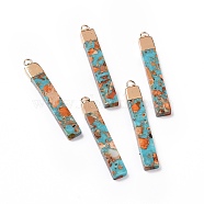 Dyed Natural Imperial Jasper Pendants, Rectangle Charms, with Brass Findings, Golden, 46x7x4mm, Hole: 1.8mm(G-P490-05G)