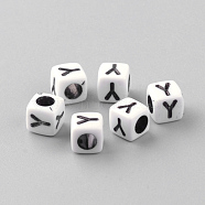 Opaque Acrylic Beads, Horizontal Hole, Letter Style, Cube, Letter.Y, 6x6x6mm, Hole: 3mm, about 300pcs/50g(X-SACR-Q188-02Y)