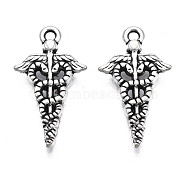 Tibetan Style Alloy Caduceus Medical Symbol Charms, Cadmium Free & Lead Free, Wing with Snak, Antique Silver, 25x13.5x2.5mm, Hole: 1.6mm, about 840pcs/1000g(TIBEP-N008-138)