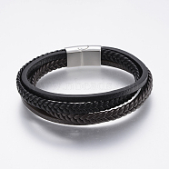 Leather Cord Multi-strand Bracelets, with 304 Stainless Steel Magnetic Clasps, Black, 8-5/8 inch(22cm)(BJEW-F325-14P)