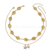 Plastic Beaded Necklaces, Alloy Enamel Pendant Necklaces for Women, Golden, 17.40~17.83 inch(44.2~45.3cm), 2pcs/set(NJEW-JN04833)