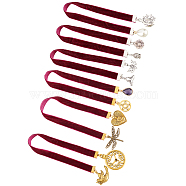 1 Set Purple Velvet Bookmark, Alloy Pigeon/Pentagram/Buddha/Sun/ Butterfly/Clock Pendant Bookmark, Mixed Color, 270~296mm, 6pcs/set(AJEW-FG0002-57)