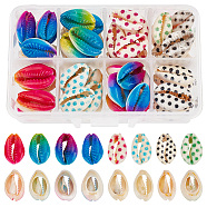64Pcs 8 Styles Spray Paint & Printed Cowrie Shell Beads, No Hole/Undrilled, Mixed Color, 20~26x13~18x5~7mm, 8pcs/color(SHEL-NB0001-56)