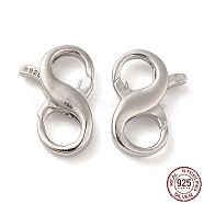 Rhodium Plated 925 Sterling Silver Double Opening Lobster Claw Clasps, Infinity Shape, with 925 Stamp, Real Platinum Plated, 13x8.5x3mm, Hole: 4mm(STER-Q187-01B-P)