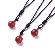Natural Carnelian/Red Agate Pendant Necklaces, with Nylon Cord, Round, 27.55 inch(70cm)(NJEW-P241-A18)