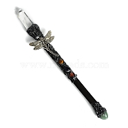 Natural Quartz Crystal & Green Aventurine Magic Wand, Cosplay Magic Wand, with Wood Wand, for Witches and Wizards, Dragonfly, 290mm(PW-WG28233-08)