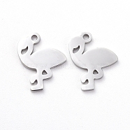 304 Stainless Steel Charms, Manual Polishing, Flamingo, Stainless Steel Color, 12x10x1mm, Hole: 1mm(X-STAS-G215-02P)