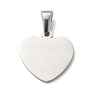 Non-Tarnish 304 Stainless Steel Pendants, Stamping Blank Tag, Heart, Stainless Steel Color, 20.5x19x1.36mm, Hole: 10x4.5mm(STAS-I135-12P-B)