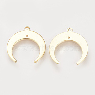 Brass Pendants, Double Horn/Crescent Moon Pendant, Nickel Free, Real 18K Gold Plated, 19x18x1mm, Hole: 1mm(KK-Q735-14G)