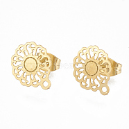 304 Stainless Steel Stud Earring Findings, with Loop, Flower, Golden, 12.5x10.5mm, Hole: 1mm, pin: 0.7mm(STAS-S079-35A)