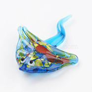 Home Decorations, Handmade Lampwork Display Decorations, Manta Ray, Blue, 28~37x21~26x4~7mm(LAMP-J084-04)